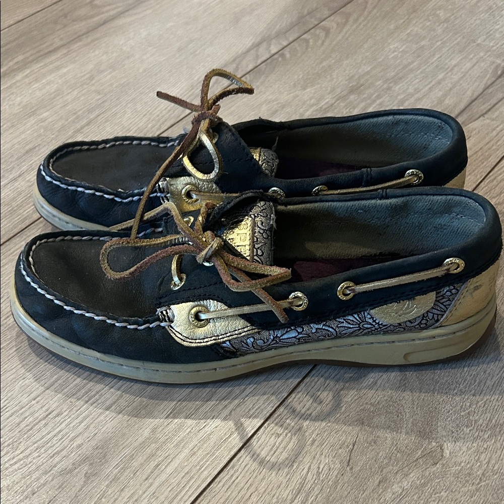 Sperry Top-sider black and gold boat shoes